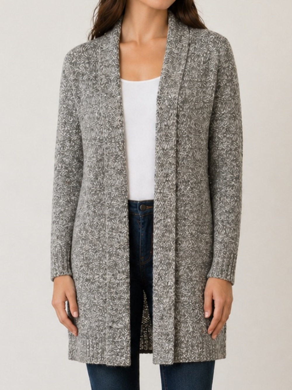 Tommy Bahama Cardigan Sweater Open Front Heather Gray Women's Large Cotton Blend